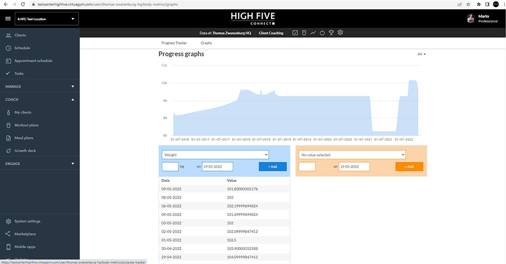 Adding and comparing client test results