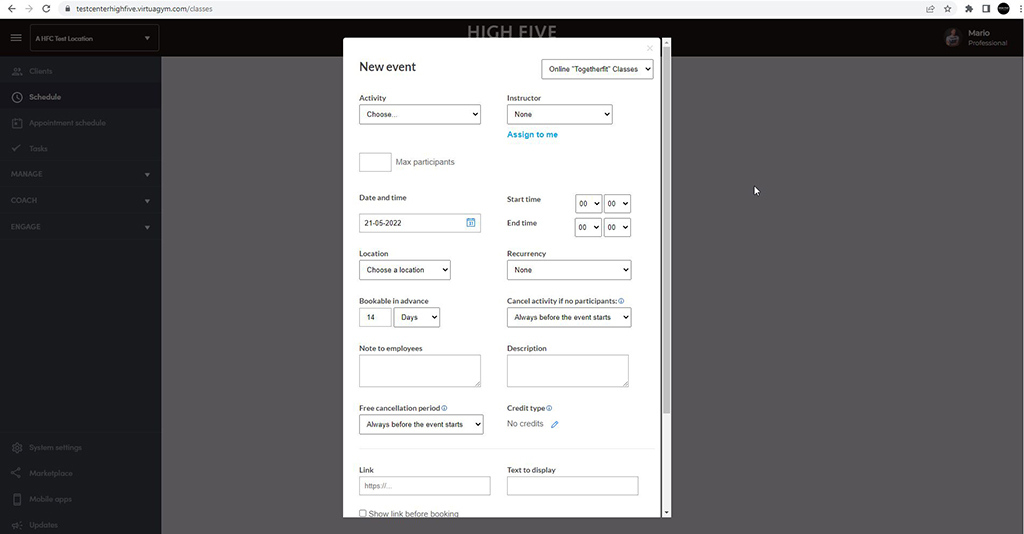 Adding, editing and deleting trainingsessions