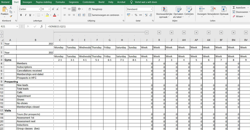 Week report excel